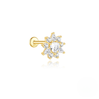 wholesale S925 Sterling Silver Ultra-sparkling Zircon Encrusted Delicate Small Flat-head Threaded Ear Cartilage Stud, Cross-border Hot-sale-Single gold #3