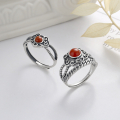 wholesale S925 Sterling Silver Retro Ethnic Style Chinese Classical Personalized Ruyi Openwork Southern Red Agate Matte Ring-0-0