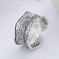 wholesale S925 Sterling Silver Vintage Antique Matte Hollowed-out Six-Syllable Mantra Scripture Creative Adjustable Ring for Women-0-2