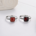 wholesale S925 Sterling Silver Vintage Country Style Wheat Grain Square Sugar Red Agate Blood Amber Stone Distressed Design Adjustable Ring-0-2