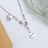wholesale S925 Sterling Silver Korean Dongdaemun Circle Chain Link Heart Pendant Letter Charm Necklace-YFL173/approx. 11.5g 925 silver
