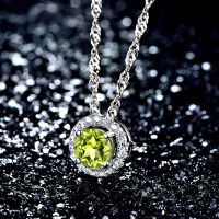 wholesale S925 silver zirconia factory wholesale women's fashion round peridot pendant necklace from Dongdaemun, Korea-Single Pendant - Without Chain>925 Silver