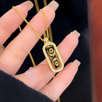 wholesale S925 Sterling Silver Chinese Style Ancient Method Dzi Bead Necklace for Women, Small and Exquisite Luxury High-End Rotating Collarbone Chain with Dzi Pendant-Ancient Dzi Bead Necklace [Gold] >TL014759 Sterling Silver