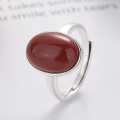wholesale S925 Sterling Silver Oval Red Agate Ring, Vintage Antique Style Cabochon Index Finger Ring, Factory Direct-0-0