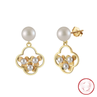 wholesale S925 Sterling Silver, 14K Gold Cultured Freshwater Pearl Flower Drop Earrings Factory Direct-14K gold, natural freshwater pearl, approximately 3.98g 925 silver