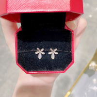 wholesale S925 Sterling Silver Korean-style Summer Daisy Shell Diamond-inlaid Floral Earrings for Women, Fashionable and Freshwater Mother-of-Pearl Ear Accessories-Rose gold 925 silver