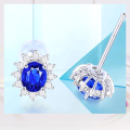 wholesale 18K Gold Sapphire Earrings for Women, Natural Sri Lankan Royal Blue, Accompanied by Diamond Accents, Elegant Princess Style-0-0