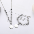 wholesale S925 Sterling Silver Double Loop Egg-shaped Chain with Round Plaque "Dreams Come True" Necklace, Women's Trendy Ins Collarbone Chain-0-0