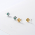 wholesale S925 Sterling Silver Nalan Ear Studs for Women, Korean Style Internet Celebrity Light Luxury Trend, Temperament Sweet Green Diamond Small Flower Ear Jewelry G6451-0-3