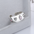 wholesale S925 Sterling Silver Vintage-Inspired Open-Ended Ring with Sweetheart Design, Diamond Accents, and Antique Finish-0-1
