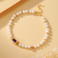 wholesale 925 Sterling Silver Ins Style Small and Unique Violet Natural Freshwater Pearl Bracelet for Women, Luxurious and High-End-Violet Pearl Bracelet/Approx. 7.48g&gt;SL010561