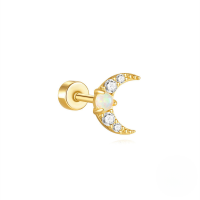 wholesale S925 Sterling Silver Moon Heart Opal Cylinder Threaded Ear Cartilage Stud,。-Single gold #7