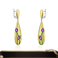 wholesale S925 Silver Italian Artisan Vintage-Style Designer Earrings with Natural Amethyst Gemstone Ear Studs-Natural Amethyst Earrings 925 Silver