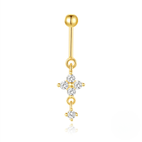 wholesale S925 Sterling Silver Vertical Bead Threaded Cartilage Earring With Heart Moon Zircon Flower-Single gold #8