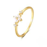 wholesale S925 Sterling Silver Exquisite Pearl Four-leaf Flower Ring With Love And Zircon Inlay-Gold #2 7