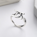 wholesale S925 Sterling Silver Korean-style Geometric Irregular Letter Connection Open Adjustable Ring for Women-0-0