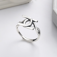 wholesale S925 Sterling Silver Korean-style Geometric Irregular Letter Connection Open Adjustable Ring for Women-YJ849/approx. 4.1g Adjustable opening