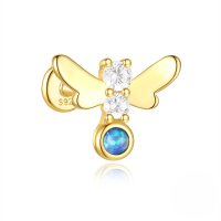 wholesale S925 Sterling Silver Marquise Geometric Ear Cartilage Stud With Zircon, Threaded Flat Top, And Fringe Tassel-Single gold #11