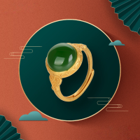 wholesale S925 sterling silver adjustable antique Chinese-style jade-inspired Ruyi ring for women with auspicious patterns-White Stone