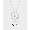 wholesale S925 sterling silver diamond-inlaid eight-pointed star necklace for women, Korean fashion cubic zirconia pendant, hollow-out choker-0-0