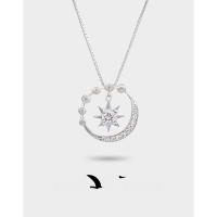 wholesale S925 sterling silver diamond-inlaid eight-pointed star necklace for women, Korean fashion cubic zirconia pendant, hollow-out choker-Single Pendant [Without Chain] &gt; [S925 Silver]