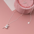 wholesale S925 Sterling Silver Fresh, Sweet, and Lovely Style Diamond-Inlaid Hollow Bear Four-Pointed Star Necklace Y01674-0-2