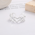 wholesale S925 Sterling Silver Spliced Heart Ring Korean Style Light Luxury Adjustable Open Heart-shaped Ring Factory Direct-0-2