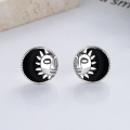 wholesale S925 Sterling Silver Retro Vintage Resin Sun and Star Pattern Earrings, Trendy Minimalist Stud Earrings-0-2