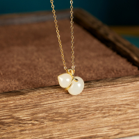 wholesale 925 Sterling Silver Guochao Fashion Heitan Jade Pendant Necklace, New Chinese Style Collarbone Chain, Gourd Necklace for Girlfriend-Gold 925 silver