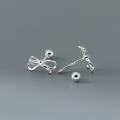 wholesale S925 Sterling Silver Sweet and Elegant Hollow Bow Stud Earrings with Simple Smooth Beads and Threaded Design for Women M04908-0-3