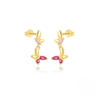 wholesale S925 Sterling Silver Geometric Smooth Butterfly Zircon Stud Earrings, Korean Minimalist Design-Gold#1 925 Silver