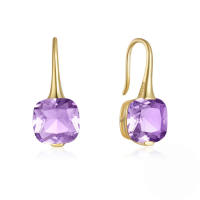 wholesale S925 Sterling Silver Fashion Luxury Gemstone Crystal Rhinestone Ear Hook Earrings-Gold-Purple Diamond 925 Silver