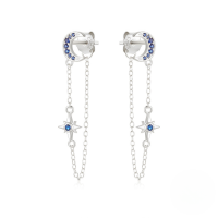 wholesale S925 Sterling Silver Long Tassel Bow Tie Crystal Earrings With Star And Moon-Platinum #7 925 silver