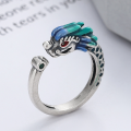 wholesale S925 Sterling Silver Retro Dragon Pattern Drip Glaze Enamel Chinese National Trend Ancient Style Dragon Design Adjustable Ring-0-1