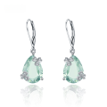 wholesale S925 Sterling Silver Natural Green Amethyst Ear Studs, Personality Light Luxury Inlaid Gemstone Natural Colored Gem Earrings Ear Drops-0-0