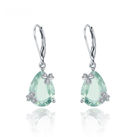 wholesale S925 Sterling Silver Natural Green Amethyst Ear Studs, Personality Light Luxury Inlaid Gemstone Natural Colored Gem Earrings Ear Drops-Natural Green Amethyst Earrings 925 Silver