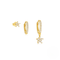 wholesale S925 Sterling Silver Octagonal Star Opal With Zircon Accent And Hoop Earring Set, A Classic European And American Best-selling Opal Jewelry-Set of 3 - Gold #5 925 Silver