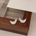 wholesale S925 Sterling Silver Textured Moon Ear Studs for Women, Korean High-Fashion 2025, Versatile and Niche Earrings-0-4