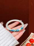 wholesale Sterling Silver Enamel Cloisonné Bracelet for Women, Classical Neo-Chinese Style National Trend Closed Mouth Bangle, Handmade Filigree Enamel Silver Bracelet-0-5