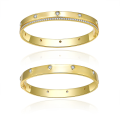 wholesale S925 gold-plated silver, 28mm round double-sided design moissanite women's bracelet for versatile layering in an Instagram style-0-6