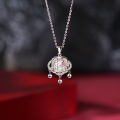 wholesale S925 Sterling Silver White Chalcedony Ruyi Lock Necklace with Delicate Bead Tassel Pendant, Women's Elegant Longevity Lock-0-0