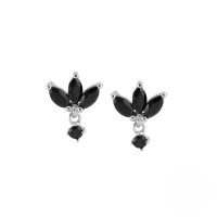 wholesale S925 Sterling Silver Marquise Zircon Stud Earrings, Cross-border Best-selling Trendy Creative Ins Style-White Gold-Black Diamond