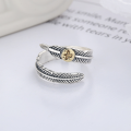 wholesale S925 sterling silver vintage pirate captain unisex style feather eagle anchor emblem open ring-0-1