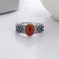 wholesale S925 Sterling Silver Vintage Style Red Agate with Resin Floral Accent Creative and Fresh National Trend Ring-0-2