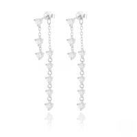 wholesale S925 Sterling Silver Ins-style Luxurious Zircon-studded Chain Tassel Earrings-Platinum