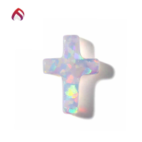 wholesale Metal Opal Cross Double-Sided Fire Iridescent Opal Polymer Cultivated Synthetic Opal Gemstone-16B Mexican Dark Orange>6*9mm