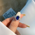 wholesale S925 Sterling Silver French Oval Sapphire-imitation Elegant and Graceful Women's Wholesale Ring-0-2