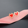 wholesale 925 Sterling Silver Mosaic Pixel Heart Stud Earrings, Minimalist Luxury, Small and Chic, 3D Fashion Red Earrings for Women-0-0