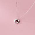 wholesale S925 silver petite linear heart pendant necklace for women, Korean-style elegant and sweet heart-shaped choker D8178-0-4