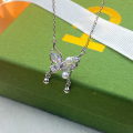 wholesale S925 Sterling Silver New Popular Diamond-Inlaid Pearl Butterfly Necklace, Light Luxury Small and Minimalist Elegant Collarbone Chain Accessory-0-1